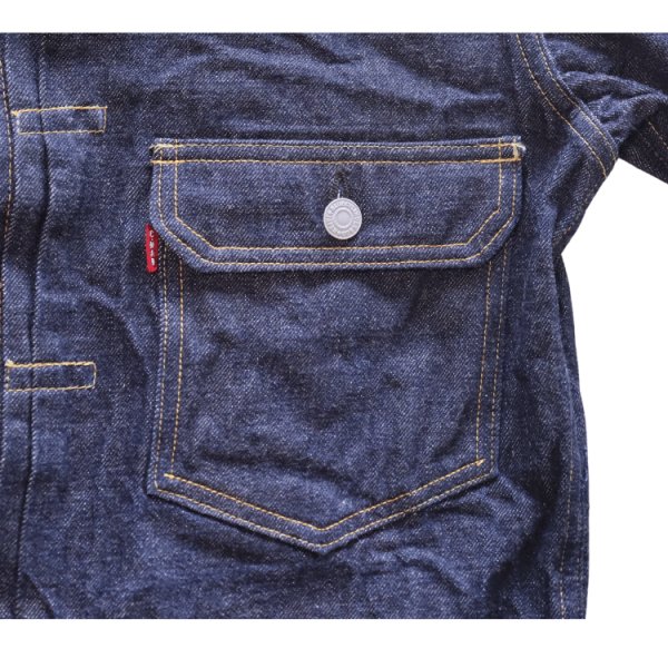 画像6: CUSHMAN  クッシュマン 21393 13.5oz. XX DENIM FIRST MODEL 1st Type Gジャン デニムジャケット CUSHMANオリジナルタックボタン 山羊革パッチ 鉄製2本針SOLIDE針刺しバックル ONE WASH ワンウォッシュ (6)