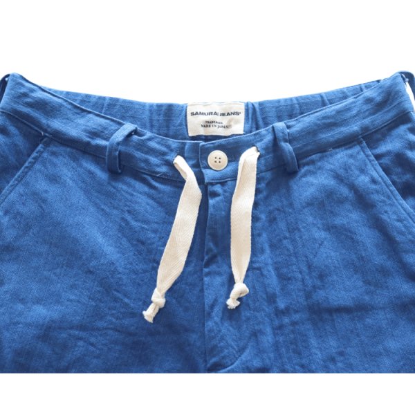 画像4: SAMURAI JEANS サムライジーンズ SJSP25-AHB 藍浅葱へリンボンイージーショーツ 藍浅葱へリンボンツイル生地 樹脂ボタン 日の丸ネーム ワンウォッシュ 日本製 (4)