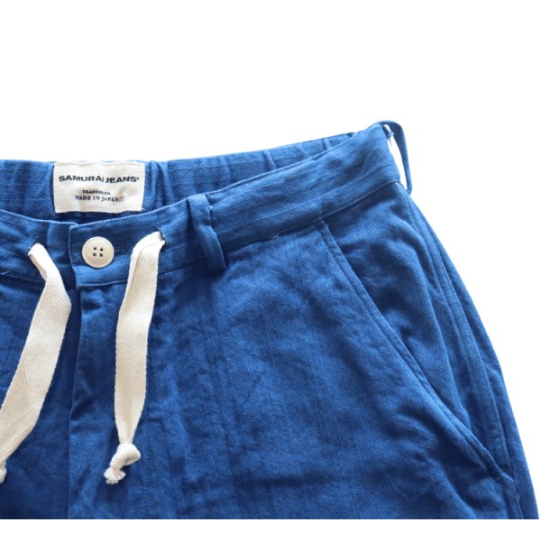 画像5: SAMURAI JEANS サムライジーンズ SJSP25-AHB 藍浅葱へリンボンイージーショーツ 藍浅葱へリンボンツイル生地 樹脂ボタン 日の丸ネーム ワンウォッシュ 日本製 (5)