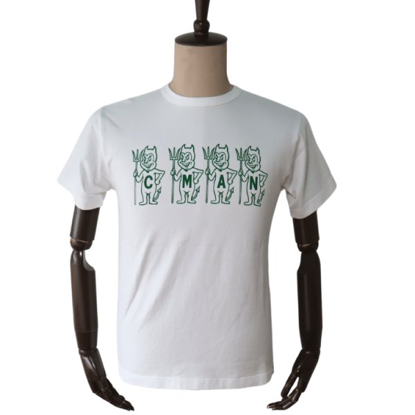 画像2: CUSHMAN クッシュマン 26866 Print T  "C M A N"  プリントT  30番双糸天竺 ミディアムウェイト バインダー仕上げ ワンウォッシュ フロントプリント 半袖Tシャツ コットン100％  日本製 (2)