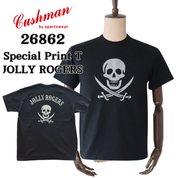 画像1: CUSHMAN クッシュマン "JOLLY ROGERS" SHORT SLEEVE T-SHIRT 26862 SPECIAL T-SHIRT ”ジョリーロジャー” ショートスリーブTシャツ SPL プリントT 1940年代 ビンテージT  半袖Tシャツ コットン100％  日本製 (1)