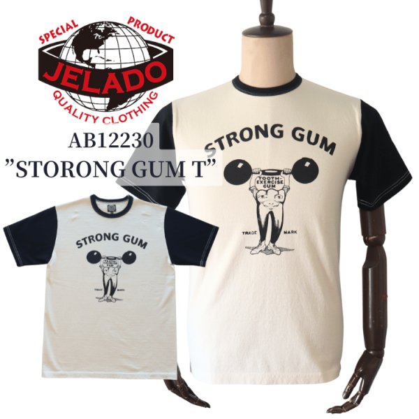 画像1: JELADO/ジェラード AB12230 Strong Gum Tee ストロングガム Tシャツ BASIC COLLECTION チューインガムメーカー ロゴプリント ツートンカラー 丸胴ボディ バインダー仕様 日本製 (1)