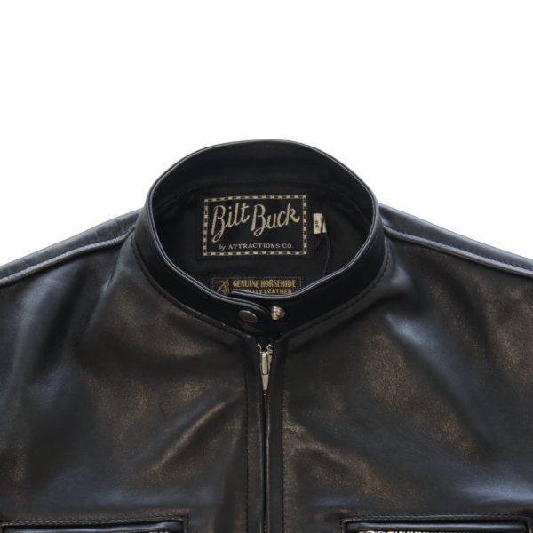 画像5: Bilt Buck by ATTRACTIONS ビルトバック バイ アトラクションズ Lot. 575 Horsehide TT Riders Jacket 黒にこだわった 馬革 シングルライダース カゼインフィニッシュ フルベジタブルタンニング ホースハイド レザージャケット シングルブレスト モーターサイクルジャケット (5)