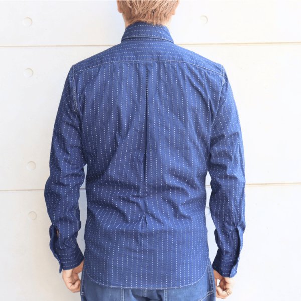 画像3: Dalee's & Co ダリーズアンドコー Calico.F...30s Calico SHIRT キャラコシャツ 1920年代 インディゴウォバッシュドレス&ワークスタイル チンストラップ 前立て裾フラップ ダブルカフス ONE WASH ワンウォッシュ 日本製 madeinjapan (3)