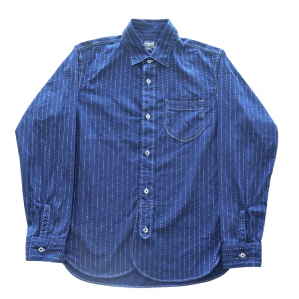 画像4: Dalee's & Co ダリーズアンドコー Calico.F...30s Calico SHIRT キャラコシャツ 1920年代 インディゴウォバッシュドレス&ワークスタイル チンストラップ 前立て裾フラップ ダブルカフス ONE WASH ワンウォッシュ 日本製 madeinjapan (4)