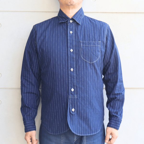 画像2: Dalee's & Co ダリーズアンドコー Calico.F...30s Calico SHIRT キャラコシャツ 1920年代 インディゴウォバッシュドレス&ワークスタイル チンストラップ 前立て裾フラップ ダブルカフス ONE WASH ワンウォッシュ 日本製 madeinjapan (2)