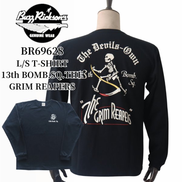 画像1: BUZZ RICKSON'S バズリクソンズ BR69628 L/S T-SHIRT 13th BOMB.SQ.THE GRIM REAPERSプリント長袖ミリタリーＴシャツ 第13爆撃飛行隊 アメリカ製ボディ 米空軍史上最も古い飛行隊 (1)