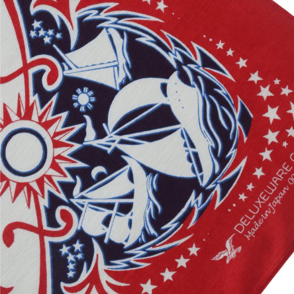 画像4: DELUXEWARE デラックスウエア DLA-005 U.S ANCHOR デラックスウエア リアルバンダナ 片耳使い 地染め抜染 旧式織機 1940年代 4辺中3辺が縫製始末 職人技術 本物品質 綿100％ 日本製 (4)