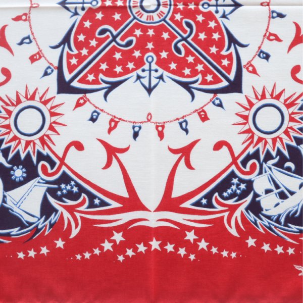 画像5: DELUXEWARE デラックスウエア DLA-005 U.S ANCHOR デラックスウエア リアルバンダナ 片耳使い 地染め抜染 旧式織機 1940年代 4辺中3辺が縫製始末 職人技術 本物品質 綿100％ 日本製 (5)