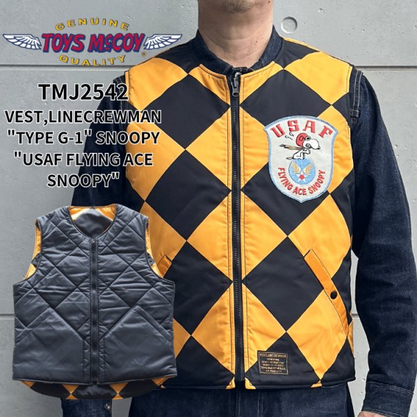 画像1: TOYS McCOY トイズマッコイ TMJ2542 VEST,LINECREWMAN "TYPE G-1" SNOOPY "USAF FLYING ACE SNOOPY" ベスト ラインクルーマン タイプG-1 スヌーピー USAF フライングエーススヌーピー リバーシブル仕様 保温性 (1)