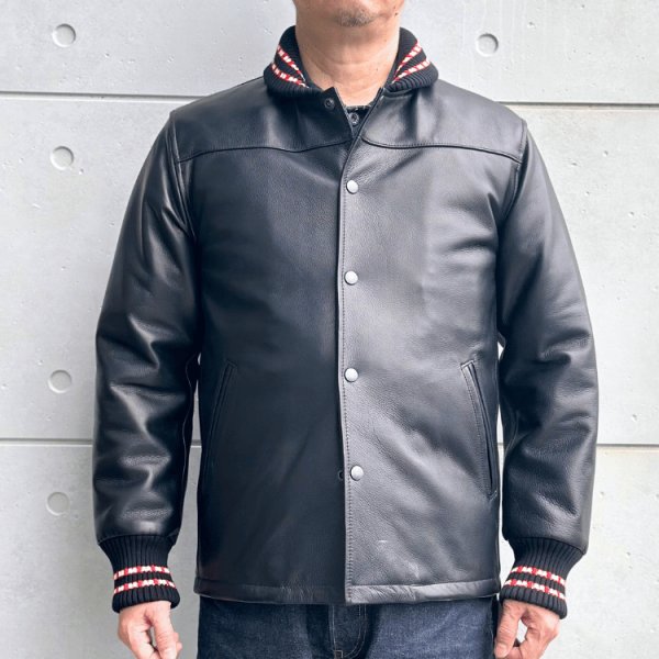 画像2: Y'2 LEATHER ワイツーレザー SB-93 STEER OIL PHARAOH JACKET ステアオイルファラオジャケット リブジャケット 牛革 革厚約1.3ｍｍ 柔らかい着心地 ナイロンキルティング仕様 保温性 スナップボタン 日本製 (2)