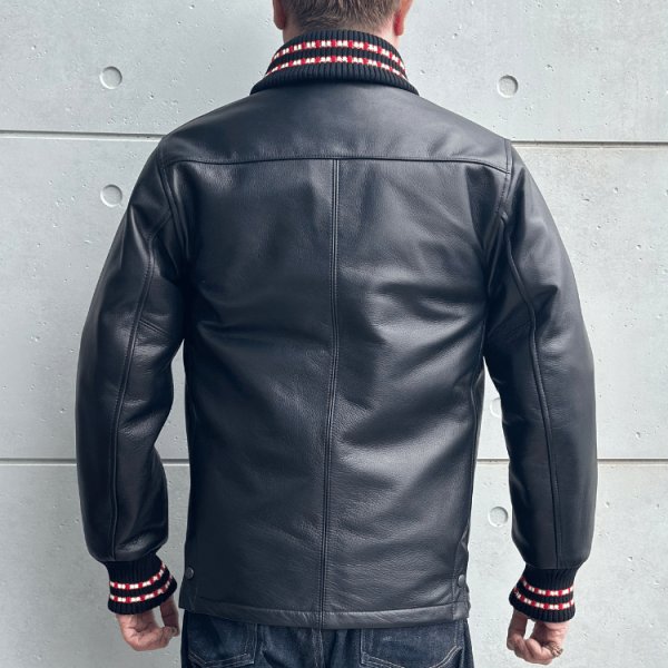 画像3: Y'2 LEATHER ワイツーレザー SB-93 STEER OIL PHARAOH JACKET ステアオイルファラオジャケット リブジャケット 牛革 革厚約1.3ｍｍ 柔らかい着心地 ナイロンキルティング仕様 保温性 スナップボタン 日本製 (3)