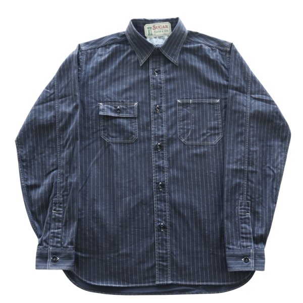 画像3: SUGAR CANE シュガーケーン SC29585 FICTION ROMANCE 8.5oz. BLACK WABASH STRIPE WORK SHIRT ブラックウォバッシュ ストライプワークシャツ ブラックの硫化染料でベース ドットストライプ ヴィンテージウェア (3)