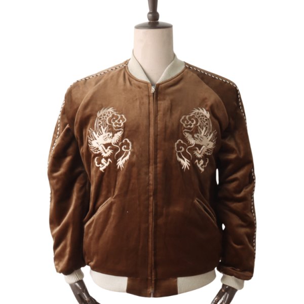 画像2: TAILOR TOYO テーラー東洋 TT15792-138 Mid 1950s Style Velveteen Souvenir Jacket “WHITE DRAGON” × “BLACK EAGLE” 別珍スーベニアジャケット 別珍 スカジャン 白龍 黒鷲リバーシブル 2トーン サテン生地 スーベニアジャケット 刺繍 (2)