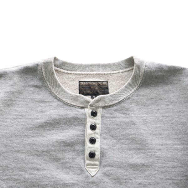画像5: DELUXEWARE デラックスウエア S106-00 OPEN NECK オープンネック ヘンリーネック スウェット 20oz HEAVY KNIT 最高密度スウェット ヘンリーネックモデル しっかりとした質感 高保温性 限界密度の極厚吊裏毛 裏起毛 日本製 (5)