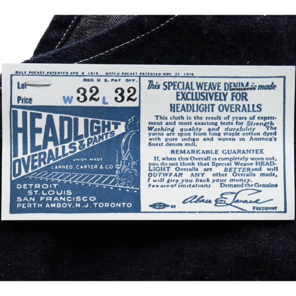 画像15: HEADLIGHT ヘッドライト HD42611 HEADLIGHT 9.5oz. SPECIAL WEAVE DENIM HIGH BACK OVERALLS スペシャルウィーブデニム ハイバックオーバーオール デニム ワークパンツ オーバーオール 1925年モデル (15)