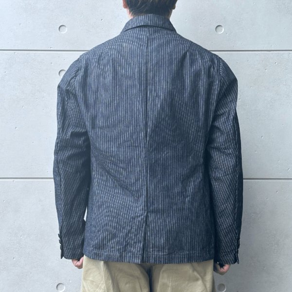 画像3: ORGUEIL オルゲイユ OR-4325 Indigo Dobby Jacket インディゴドビージャケット 1900 年代初頭 サックジャケットベース クラシックスタイル インディゴ染料 ドビーストライプ生地 エイジング ナットボタン (3)