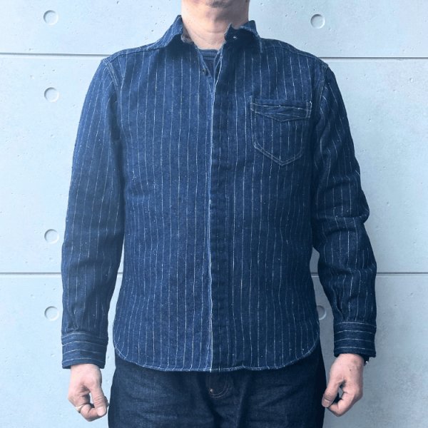 画像2: DELUXEWARE デラックスウエア 7630A DENIM NEL SHIRT デニムネルシャツ ネルシャツ デニムストライプネル デニムヘビーネル (2)