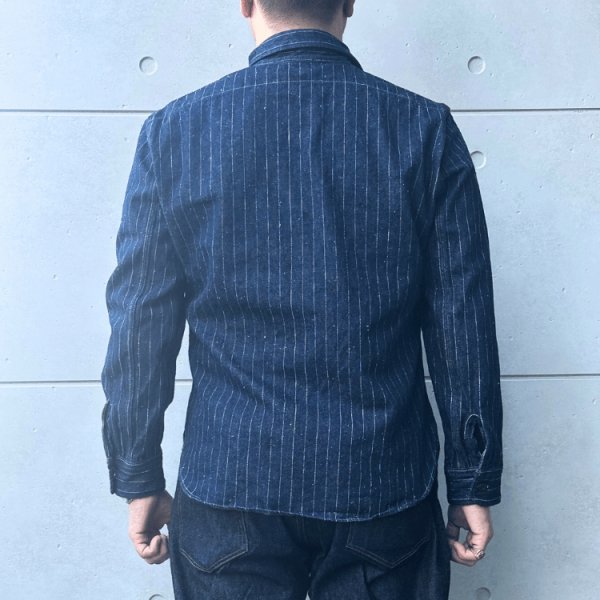 画像3: DELUXEWARE デラックスウエア 7630A DENIM NEL SHIRT デニムネルシャツ ネルシャツ デニムストライプネル デニムヘビーネル (3)