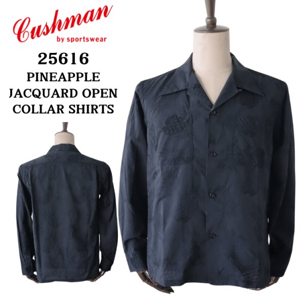 画像1: CUSHMAN クッシュマン 25616 PINEAPPLE JACQUARD OPEN COLLAR SHIRTS パイナップルジャガードオープンカラーシャツ 長袖シャツ メンズ パイナップル柄 ジャガード織り (1)